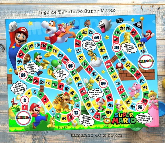 Jogo de Tabuleiro Lembrancinhas Super Mario 40 x 30 cm