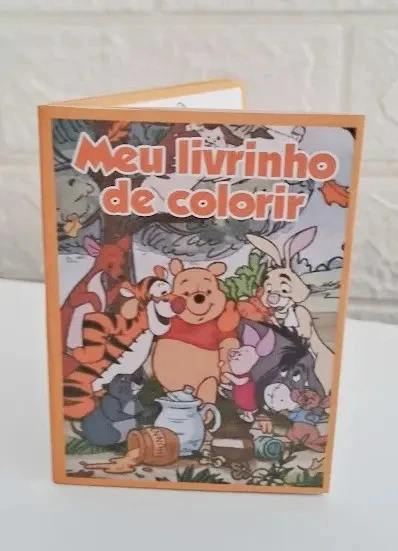 10 Lembrancinha Ursinho Pooh Caixa Milk e Mini Livrinho de Colorir Aniversário Festa Infantil