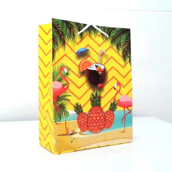 10 Sacolinhas Flamingo para Festa Tropical Saquinho de Papel