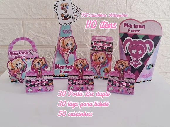 110 Itens Lembrancinhas Personalizadas Arlequina Caixinhas