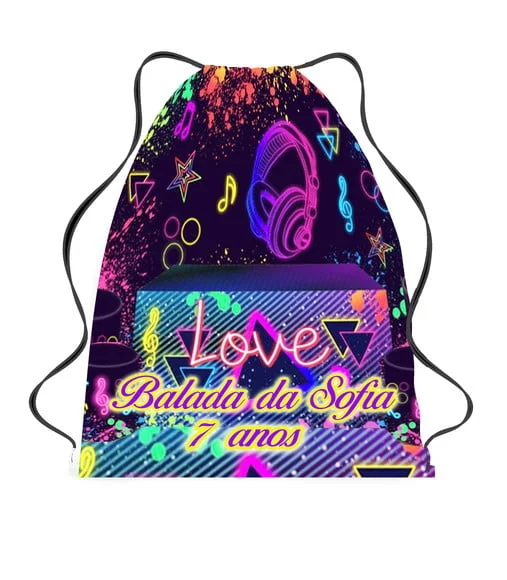 20 Bolsinha Sacochila Mochila Balada Neon Aniversário