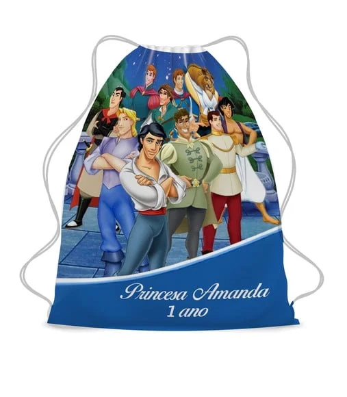20 Bolsinha Sacochila Mochila Princesa Disney Personalizada