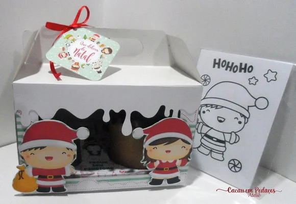 20 Caixas Maleta Confeiteiro Panetone Natal com Tag Desenhos