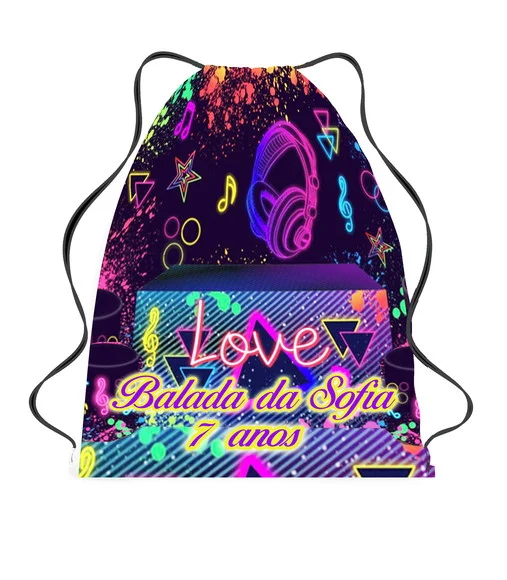 20 Mochila Saco Sacochila Lembrancinha Festa Neon