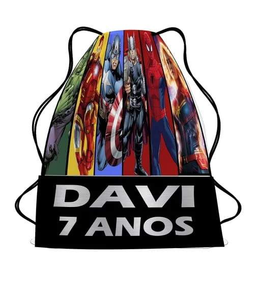 20 Mochilinha Sacochila Vingadores Personalizada Infantil