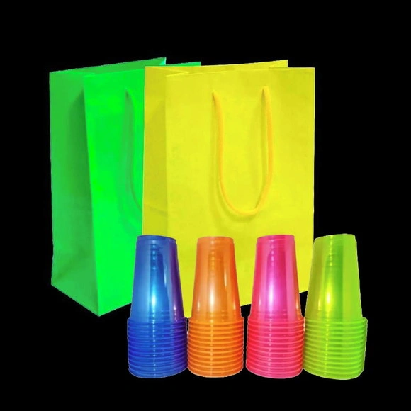 20 Sacolinha Neon + 100 Copos Neon para Festa Casamento 15 a