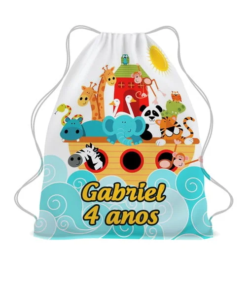 25 Lembrancinha Mochila Saco Arca de Noé Personalizada