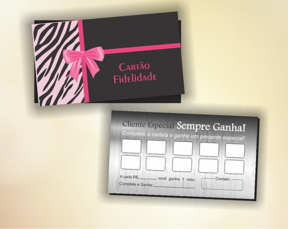 250 un Cartão Fidelidade Personalizado Verniz na Frente