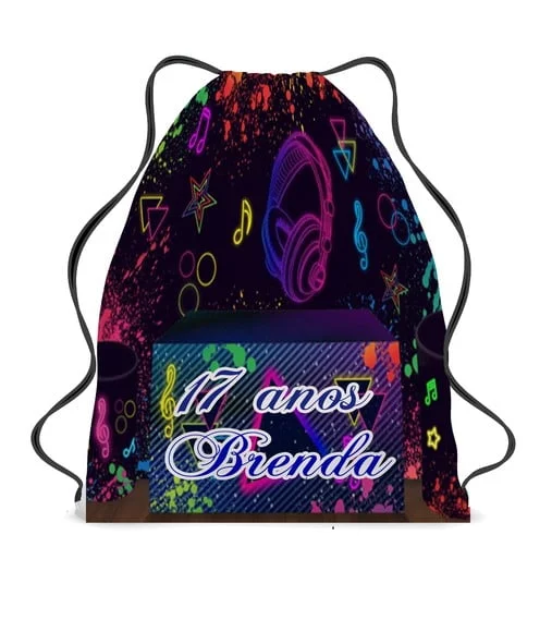 30 Bolsinha Sacochila Mochila Balada Neon Aniversário