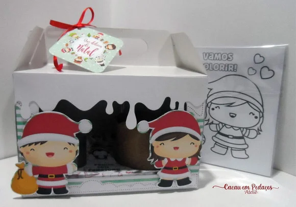 30 Caixas Maleta Confeiteiro Panetone Natal com Tag Desenhos