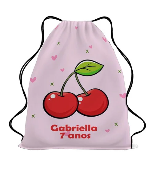 30 Mochila Sacochila Festa de Aniversário Cerejinhas Cereja