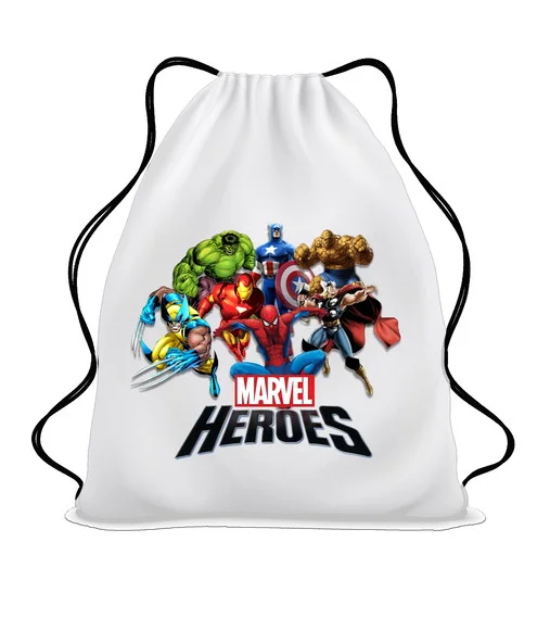 30 Mochilinha de Tecido Saco Super Heróis Personalizada