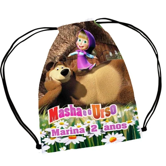 35 Mochila Saco Lembrancinha Macha e o Urso Personalizada