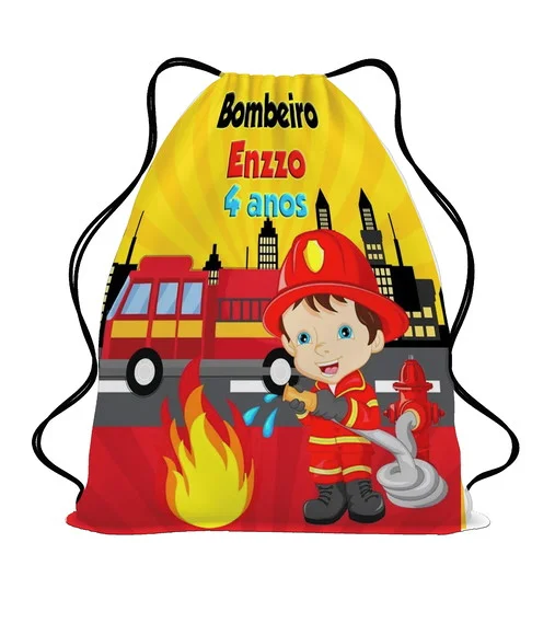 35 Mochila Sacochila Lembrancinha Bombeiro Infantil