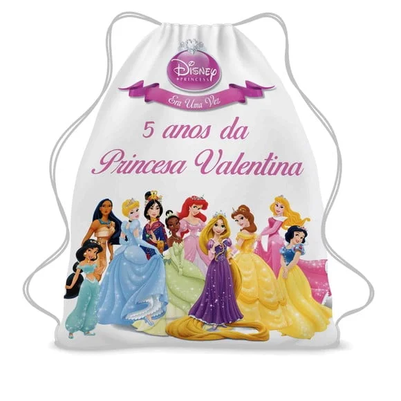 40 Bolsinha Sacochila Mochila Princesa Disney Personalizada