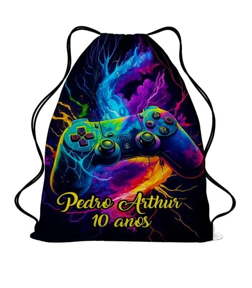 40 Bolsinha Sacochila Mochilinha Vídeo Game Neon