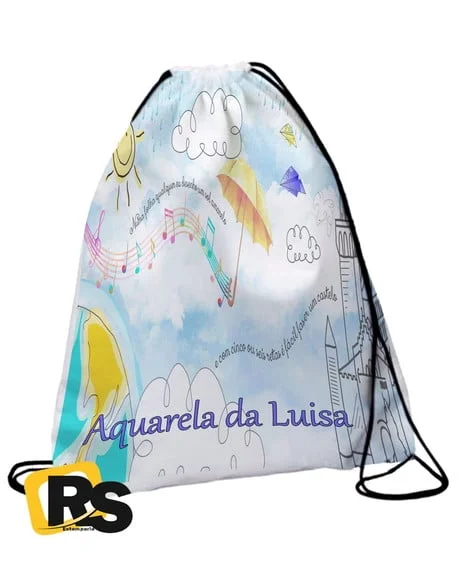 40 Lembrancinha Mochila Saco Aquarela Personalizada