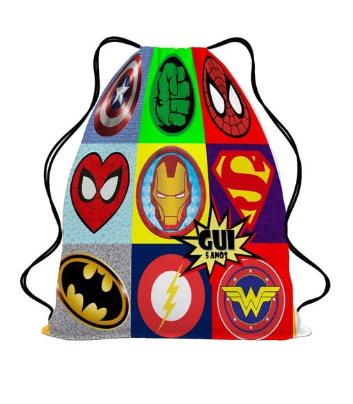 40 Mochila Sacochila Super Heróis- Personalizada Aniversáio