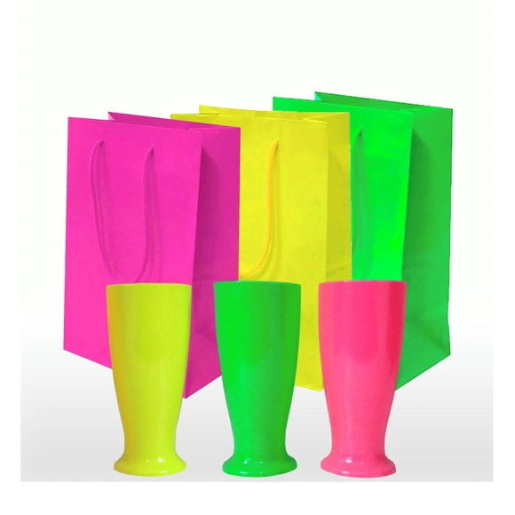 40 Sacolinha Neon + 40 Tulipas Neon para Casamento Balada