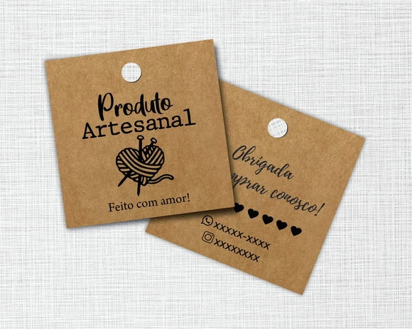 50 Tags Personalizadas Quadradas Kraft