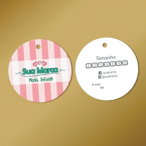 50 un. Tag Personalizada Redonda Etiqueta Roupas e Produtos