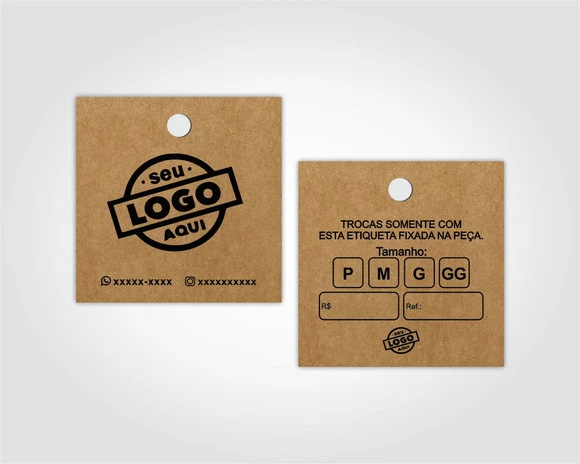500 Tags Personalizadas Quadradas Kraft
