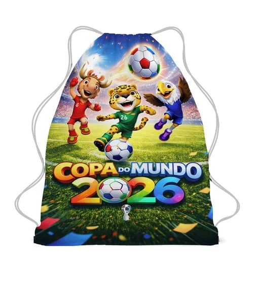 60 Bolsinha Sacochila Mochilinha Mascote Copa do Mundo 2026