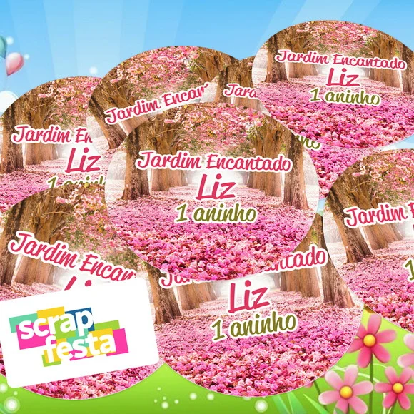 Adesivo 5 cm Redondo Personalizado Festa Jardim Encantado