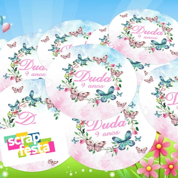 Adesivo 5 cm Redondo Personalizado Jardim Encantado Aquarela