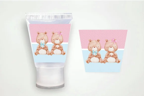 Adesivo Personalizado Álcool Gel Chá Revelação Ursinhos