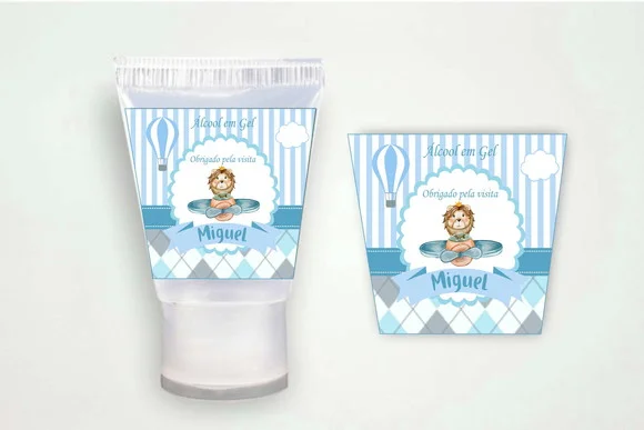 Adesivo Personalizado Bisnaga Álcool Leãozinho Aviador