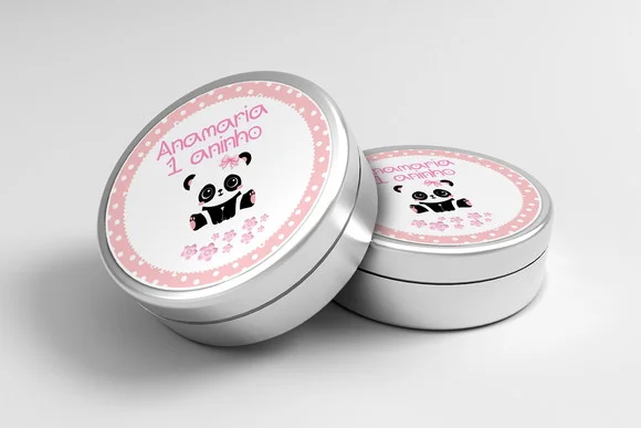 Adesivo Personalizado Latinha Panda Rosa