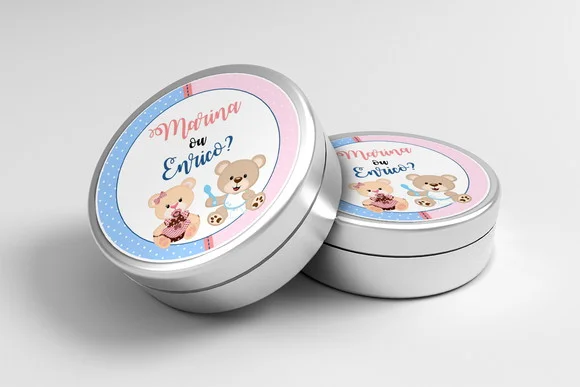 Adesivo Personalizado Latinha Chá Revelação Ursinhos