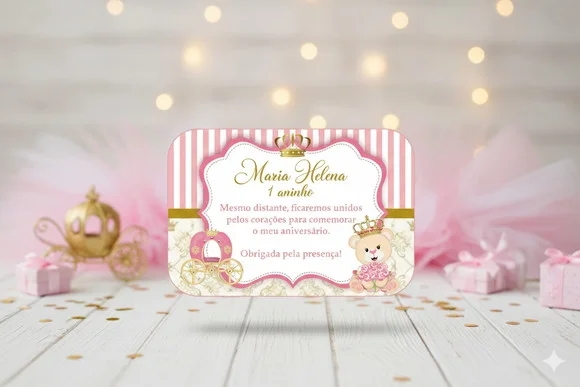 Adesivo Marmitinha Personalizado Ursinha Princesa (15 Un)