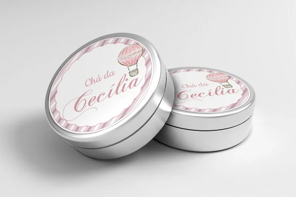 Adesivo Personalizado Latinha Chá de Bebê Balão Rosa