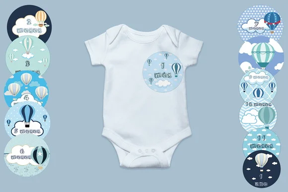 Kit Adesivos Mesversário Personalizado Balão Azul