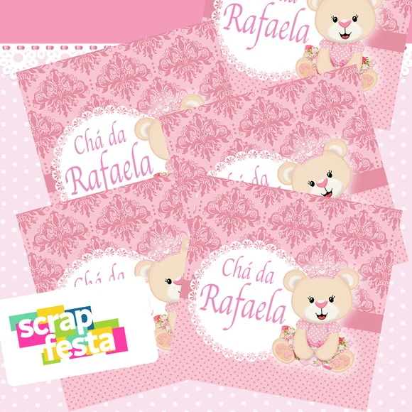 Adesivo Personalizado Quadrado 10x10 Chá de Menina Ursa