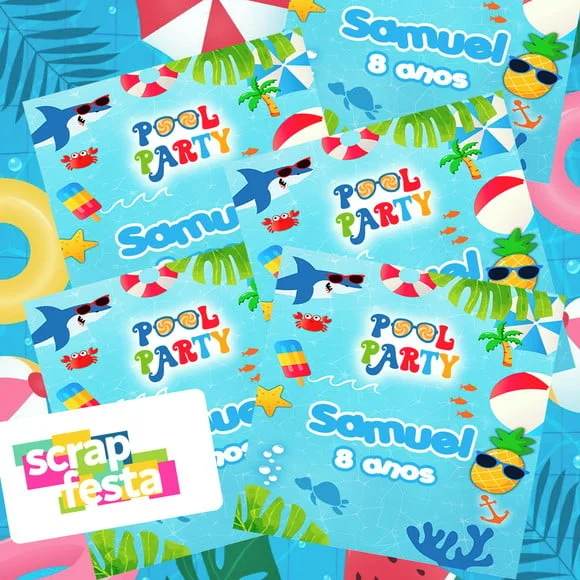 Adesivo Personalizado Quadrado 10x10 Pool Party