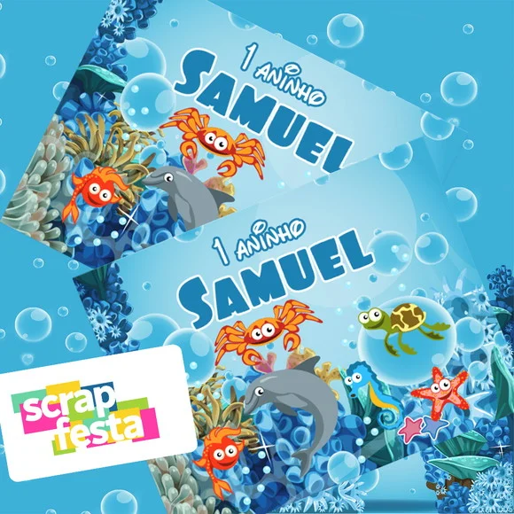 Adesivo Personalizado Retangular 13,7 x 10,5 Fundo do Mar