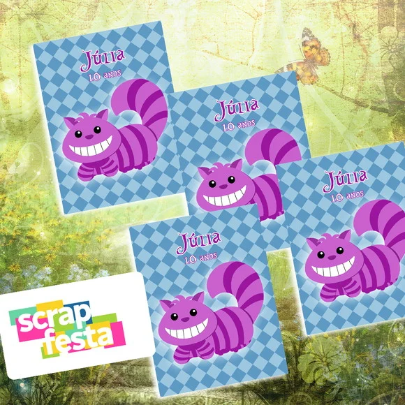 Adesivo Personalizado Retangular 6x8 Alice Gato de Cheshire