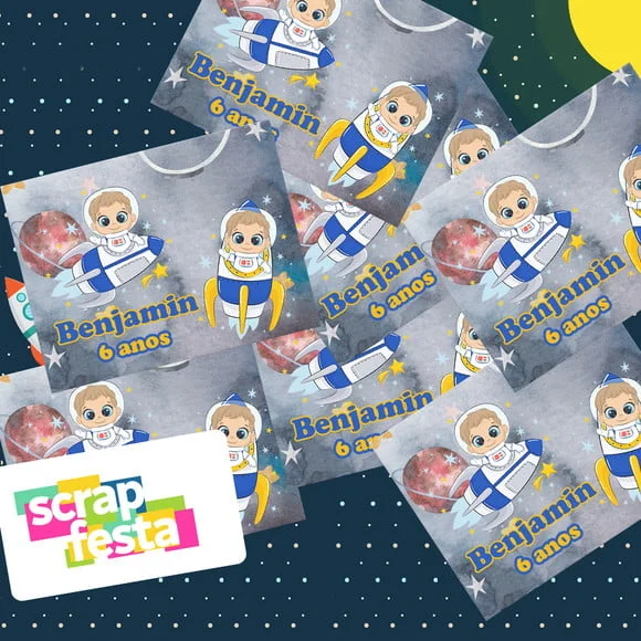Adesivo Personalizado Retangular Festa Espaço Astronauta