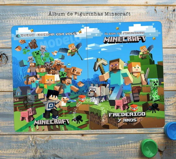 Álbum de Figurinhas Minecraft com Desenhos de Colorir Festa