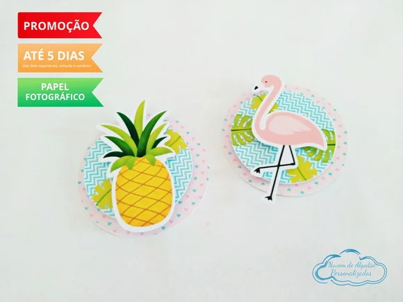 Aplique 3d flamingo e abacaxi