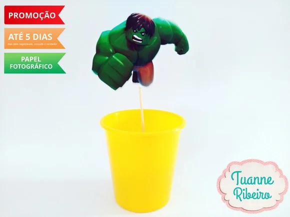 Aplique FRENTE E VERSO -Centro de mesa - Hulk Lego