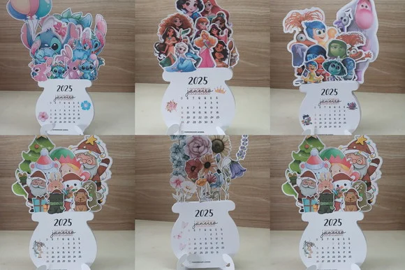 Arquivo Digital de Corte Calendários 2025 Personagens