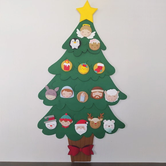 Árvore de Natal Interativa Montessori G - Feltro com Velcro