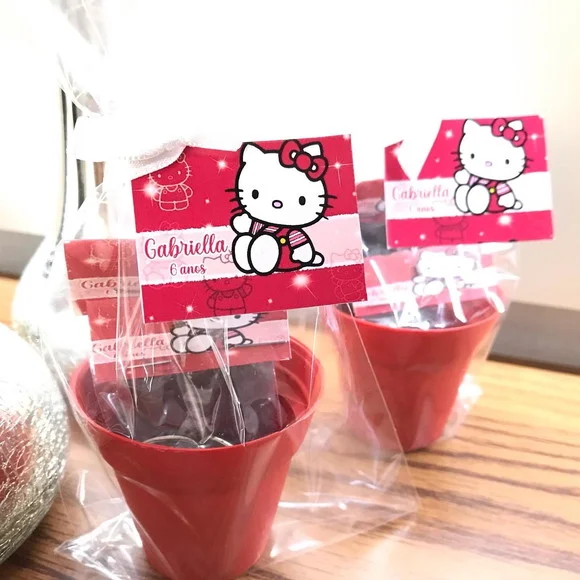 Lembrancinha Hello Kitty personalizada | kit festa personalizado plantio jardinagem completo