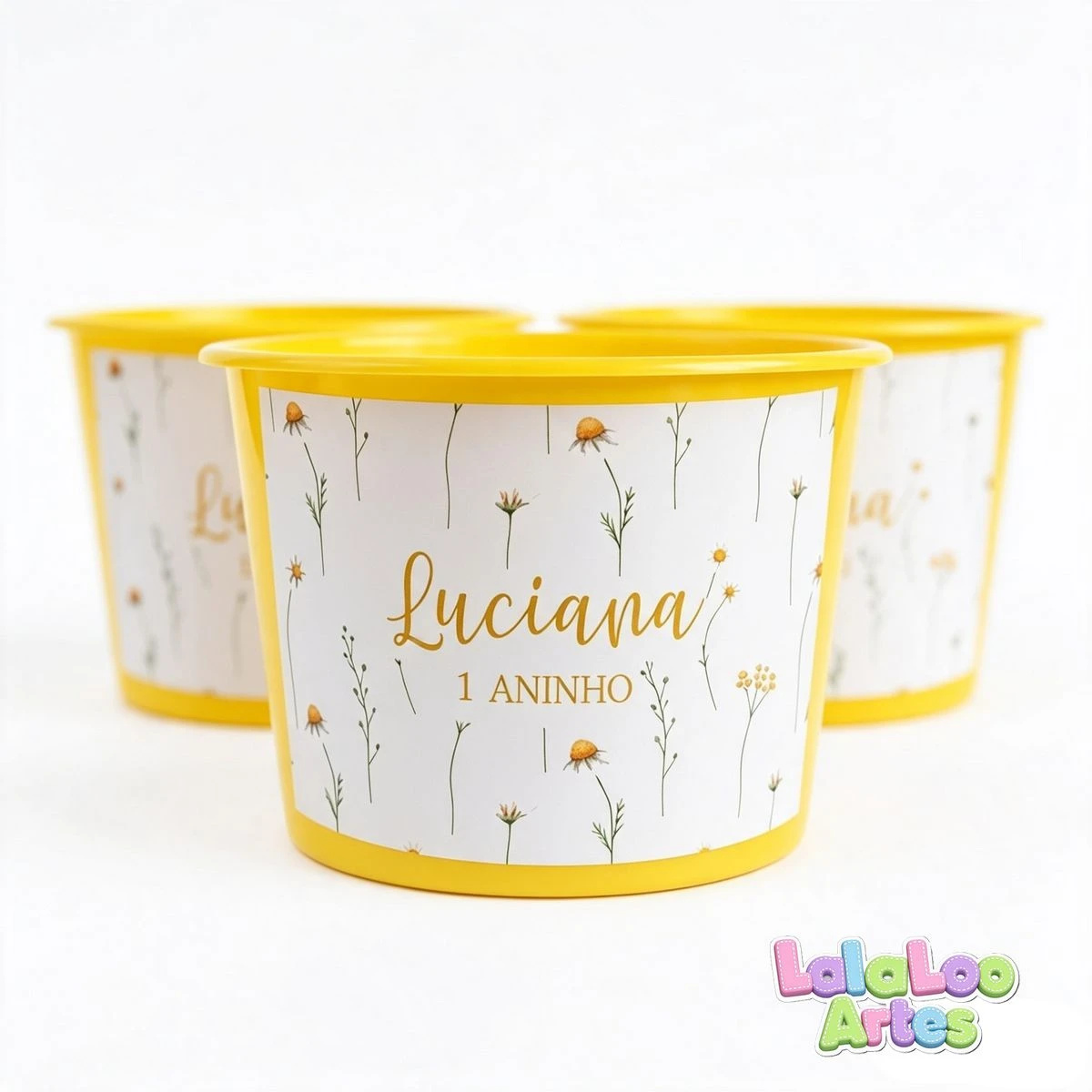 Balde de Pipoca Margaridas Personalizado