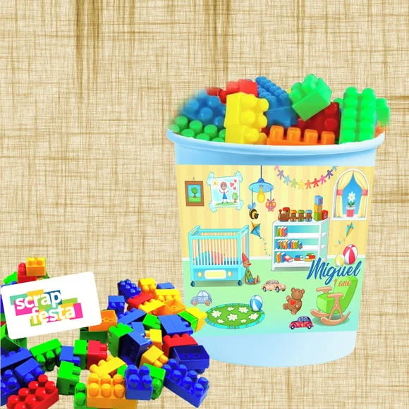 Baldinho Personalizado+blocos para Montar Festa Brinquedos