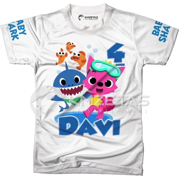 Blusa Baby Shark Bebê Tubarão Festa Infantil Personalizada